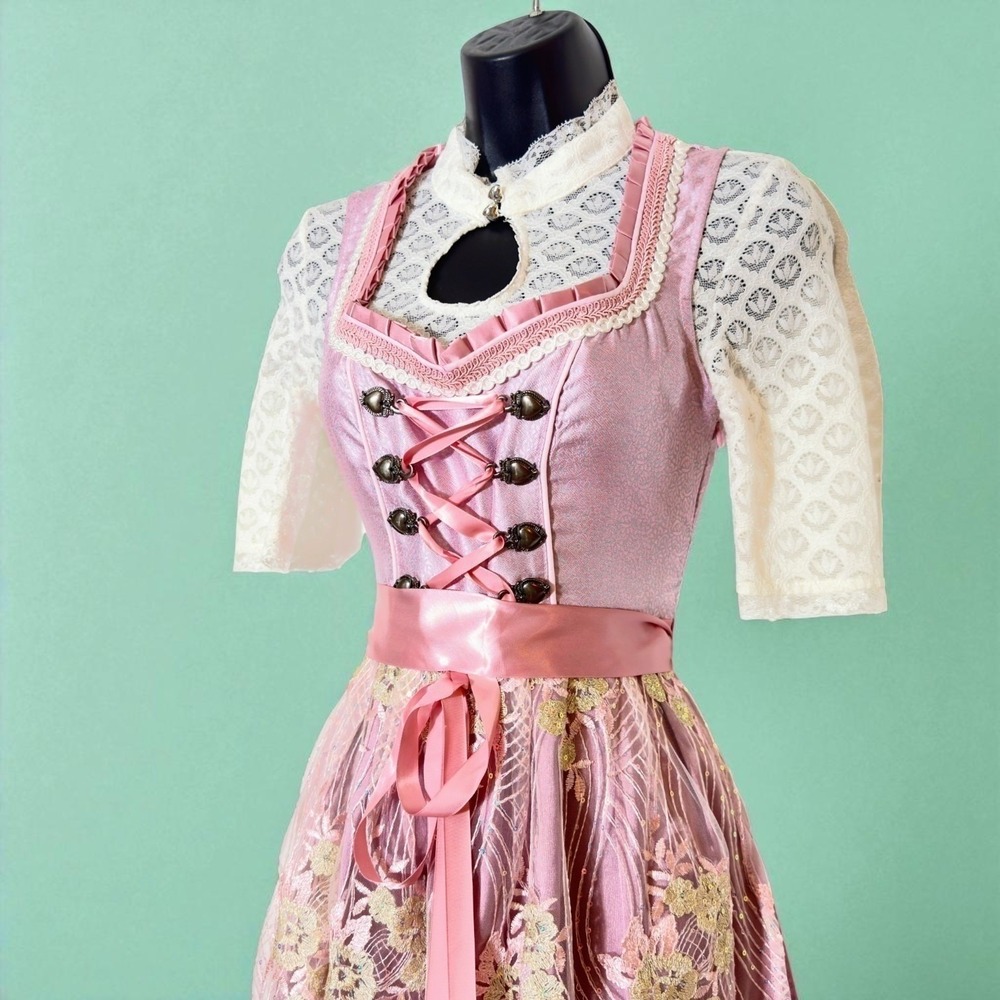 New Large Oktoberfest Dirndl Traditional German Lace Austrian Pink Dress